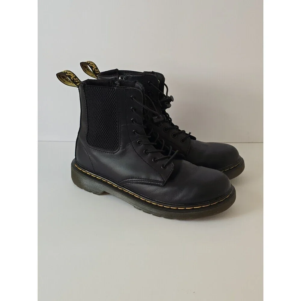 Dr Martens 1460 Harper J Boots Youth 4 Black Leather Combat Zip
